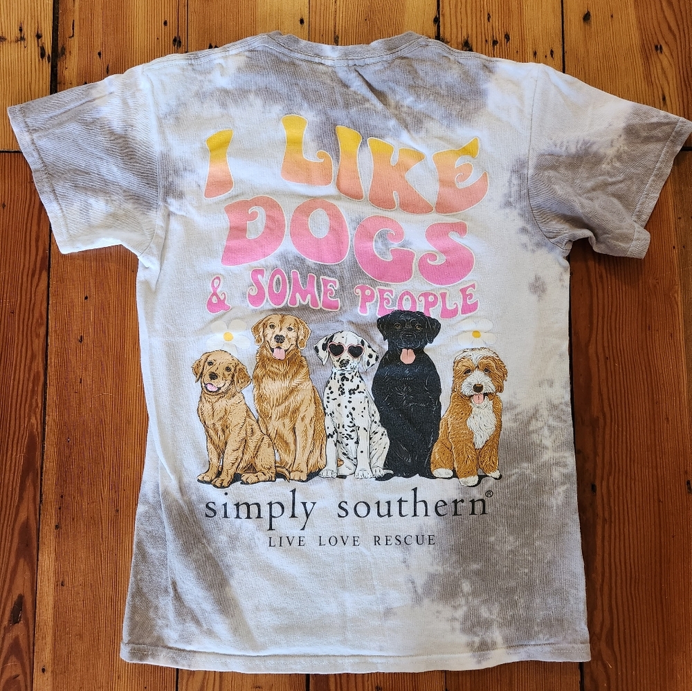 Simply Southern I Like Dogs gray tee women's small